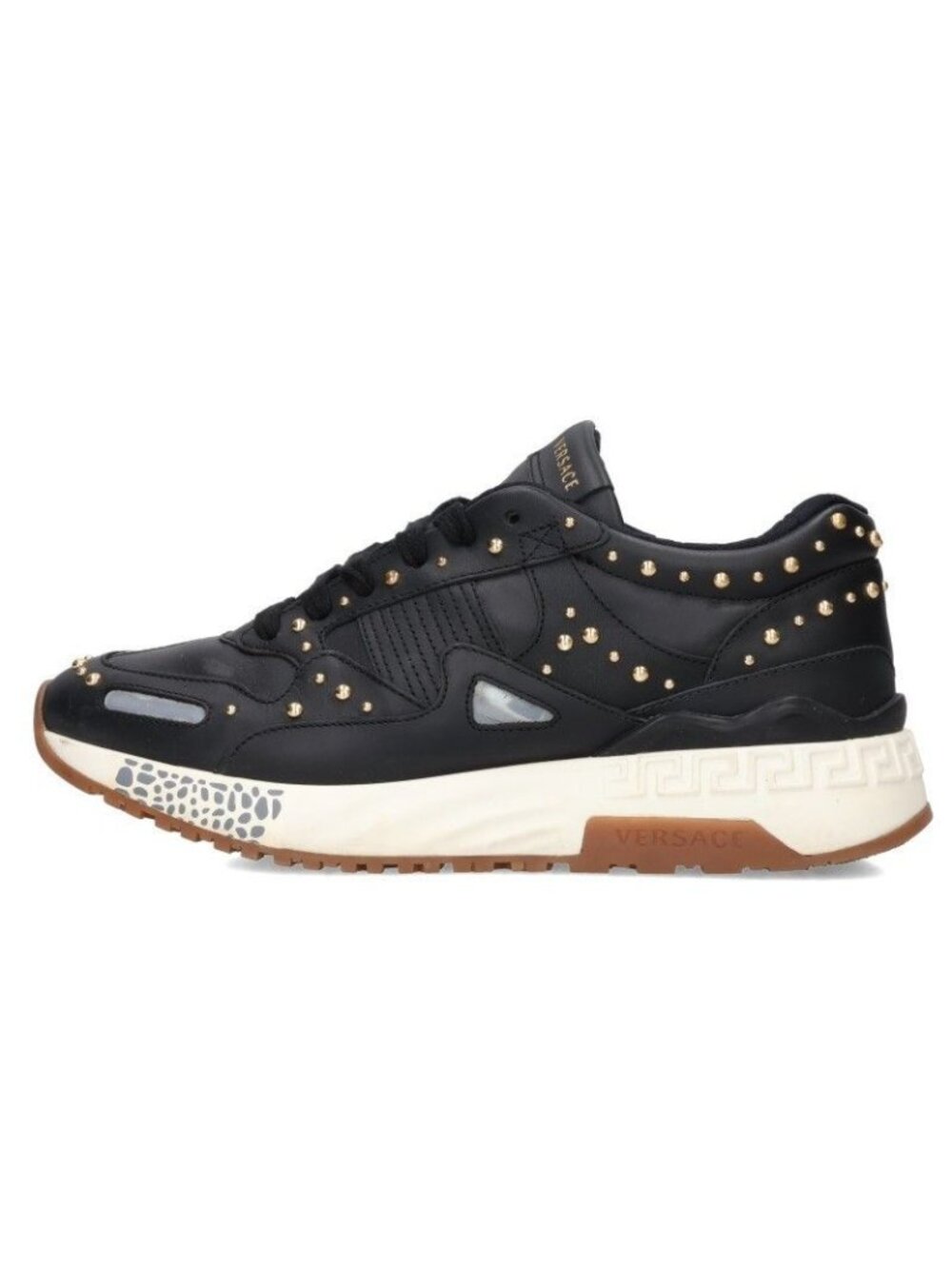 Versace Studs Decorative Leather Lace Up Sneakers